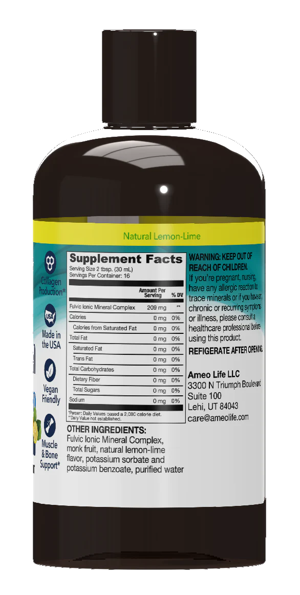 Fulvic Mineral Solution 16 oz. Natural Lemon-Lime